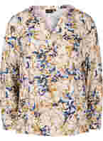 100% viscose blouse with floral print, Ecru Flower, Packshot