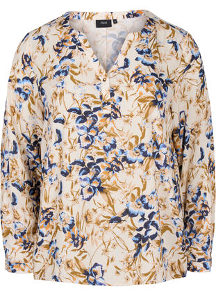 100% viscose blouse with paisley print, Ecru Flower, Packshot image number 0