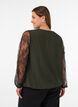 Blouse with lace sleeves and balloon shape, Green, Model image number 2