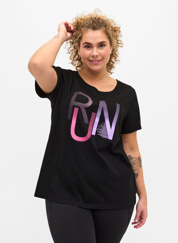 Training T-shirt with print, Black Run, Model image number 0