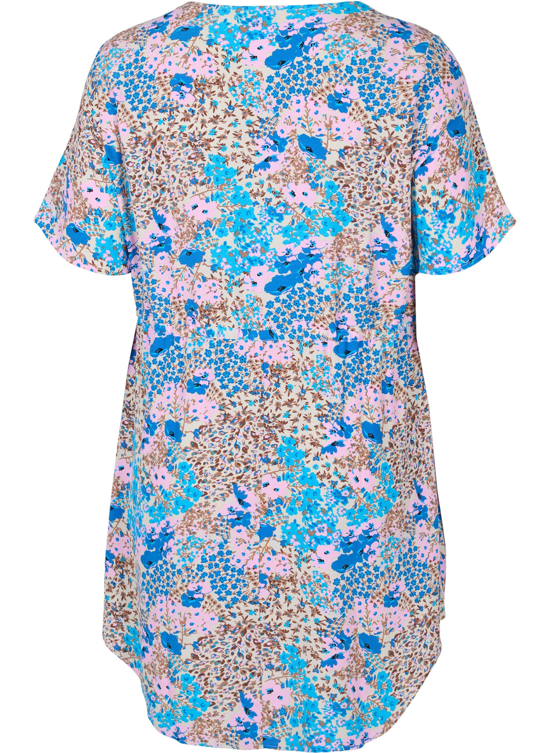 Zizzifashion Patterned dress with drawstring details, Blue Rose Flower, Packshot image number 1