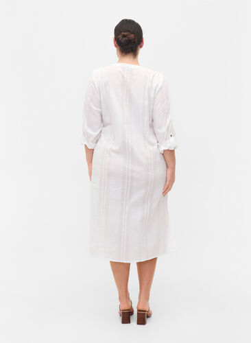 Cotton shirt dress with 3/4 sleeves, Bright White, Model image number 1