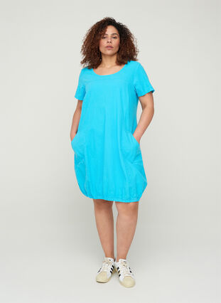 Short sleeve cotton dress, River Blue, Model image number 2