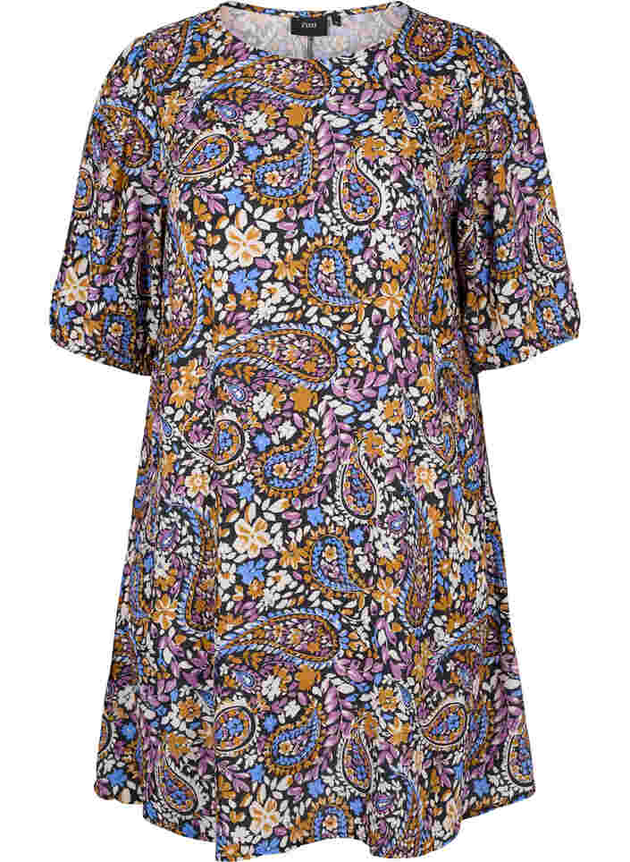 Short-sleeved viscose dress with paisley print, Black G. Sky Paisley, Packshot image number 0