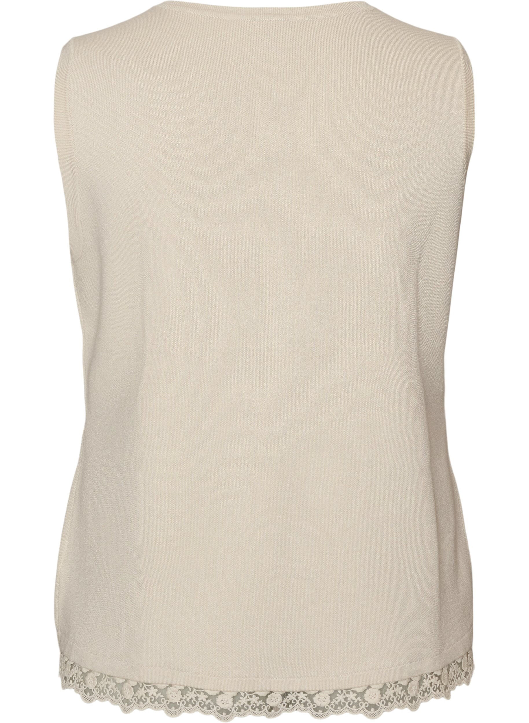 ZizzifashionKnitted vest with lace trim, Vanilla, Packshot image number 1