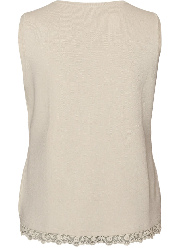 Knitted vest with lace trim, Vanilla, Packshot image number 1