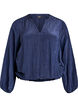Blouse with V-neck and crinkled texture, Blue, Packshot image number 0