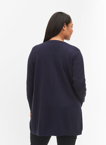 Long knitted cardigan in a viscose blend, Night Sky, Model image number 1