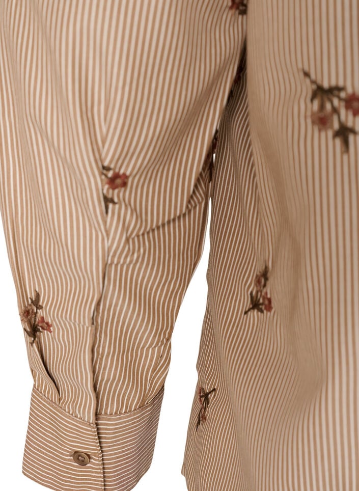 Striped shirt with embroidered flowers, Brown, Packshot image number 3
