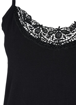 Cotton night top with lace trim, Black, Packshot image number 2