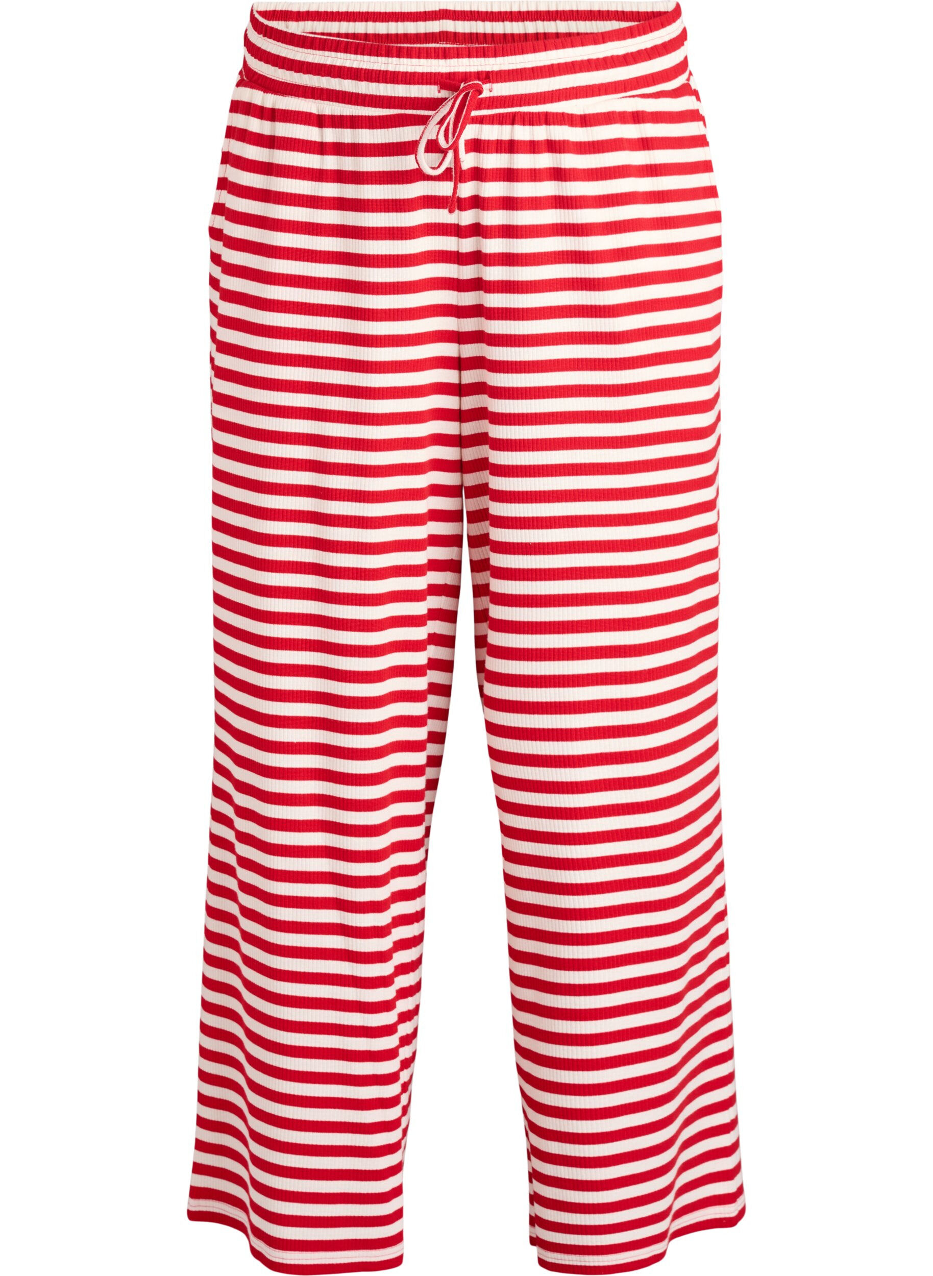Zizzifashion Striped pyjama trousers with a high waist and wide legs., Red, Packshot image number 0