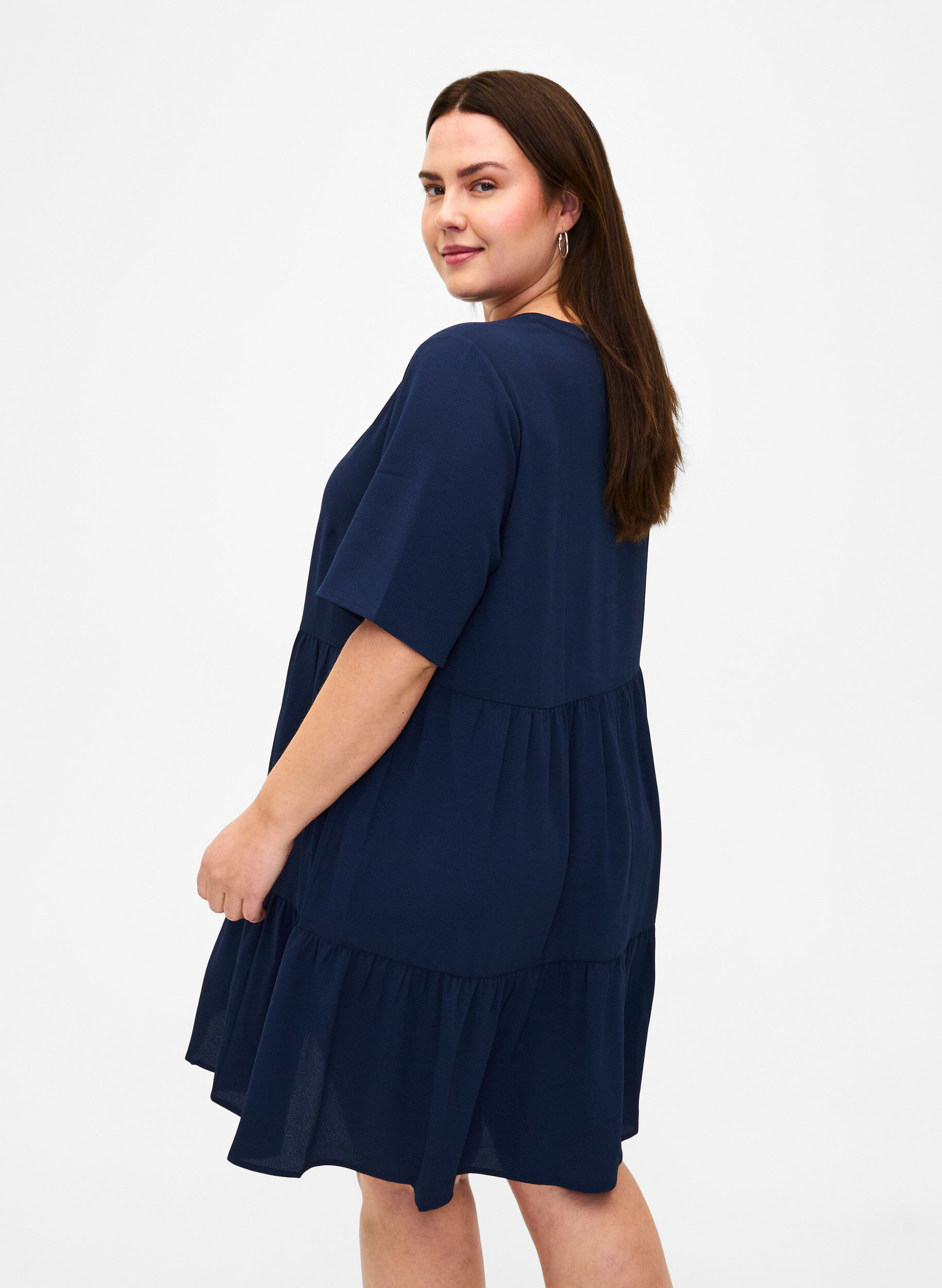 Zizzifashion Short sleeve dress with a-line and cutlines, Blue, Model image number 2