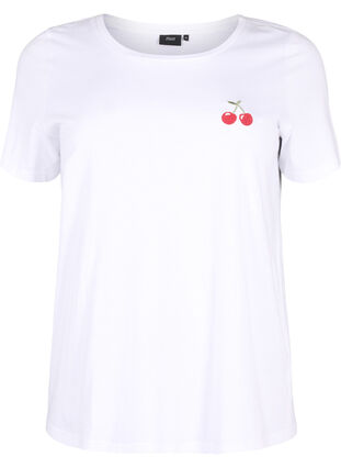 Cotton t-shirt with embroidered cherry, B.White CherryEMB., Packshot image number 0