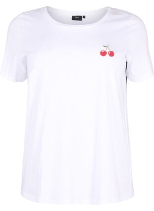 Cotton t-shirt with embroidered cherry, B.White CherryEMB., Packshot image number 0