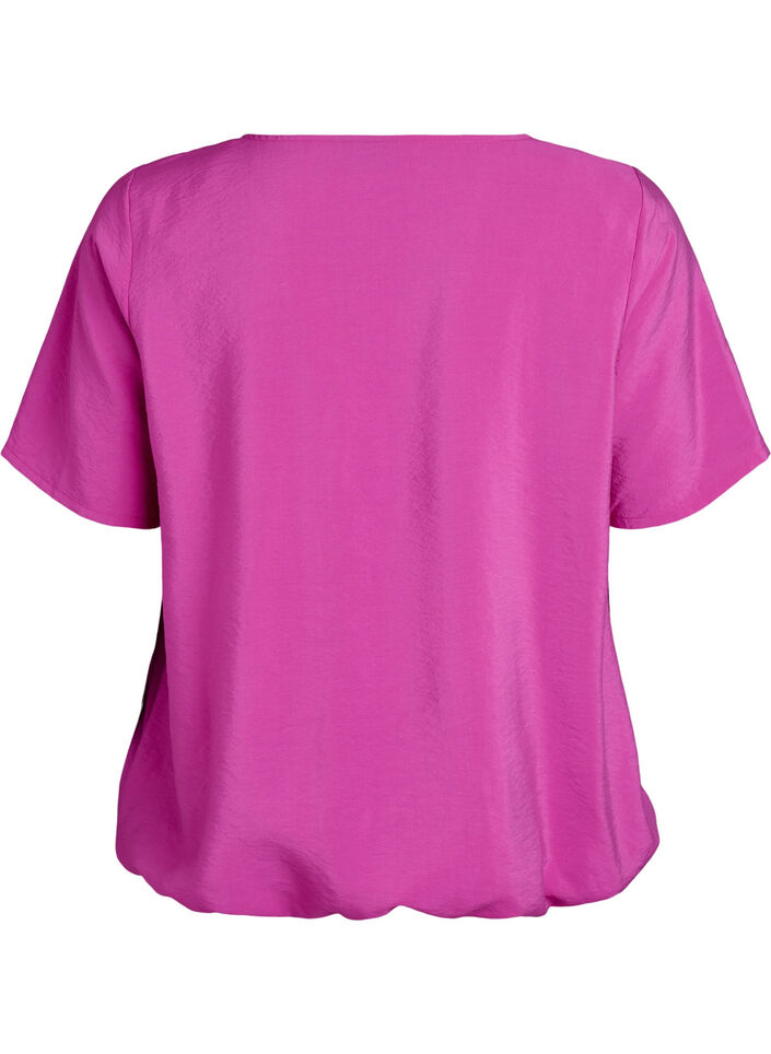 Short-sleeved blouse with elastic hem, Pink, Packshot image number 1