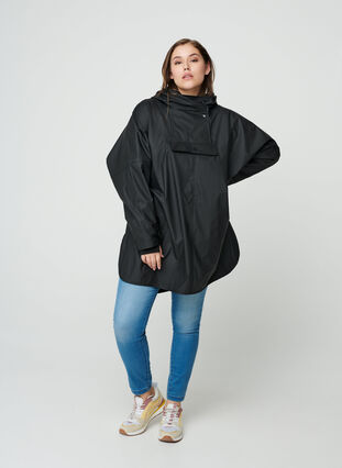 Rain poncho with hood, Black, Model image number 2