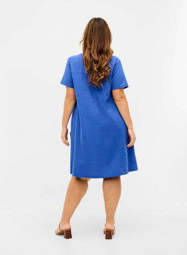 Short-sleeved cotton dress, Dazzling Blue, Model image number 1