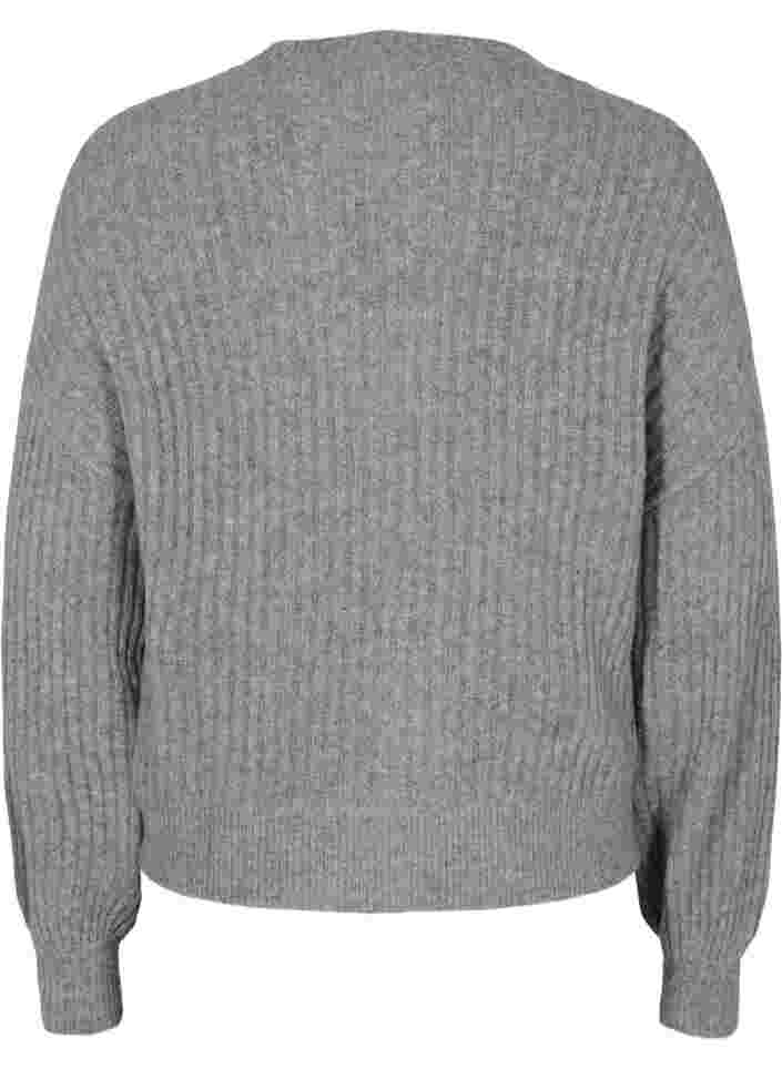 Rib knitted cardigan with buttons, Medium Grey Melange, Packshot image number 1