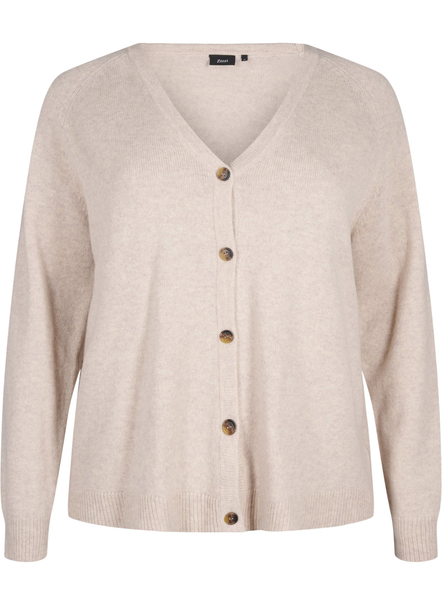 Zizzifashion Knitted cardigan in merino wool, Pumice Stone Mel., Packshot image number 0