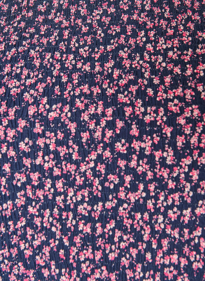 Blouse with smocked top and floral print, Blue, Packshot image number 2