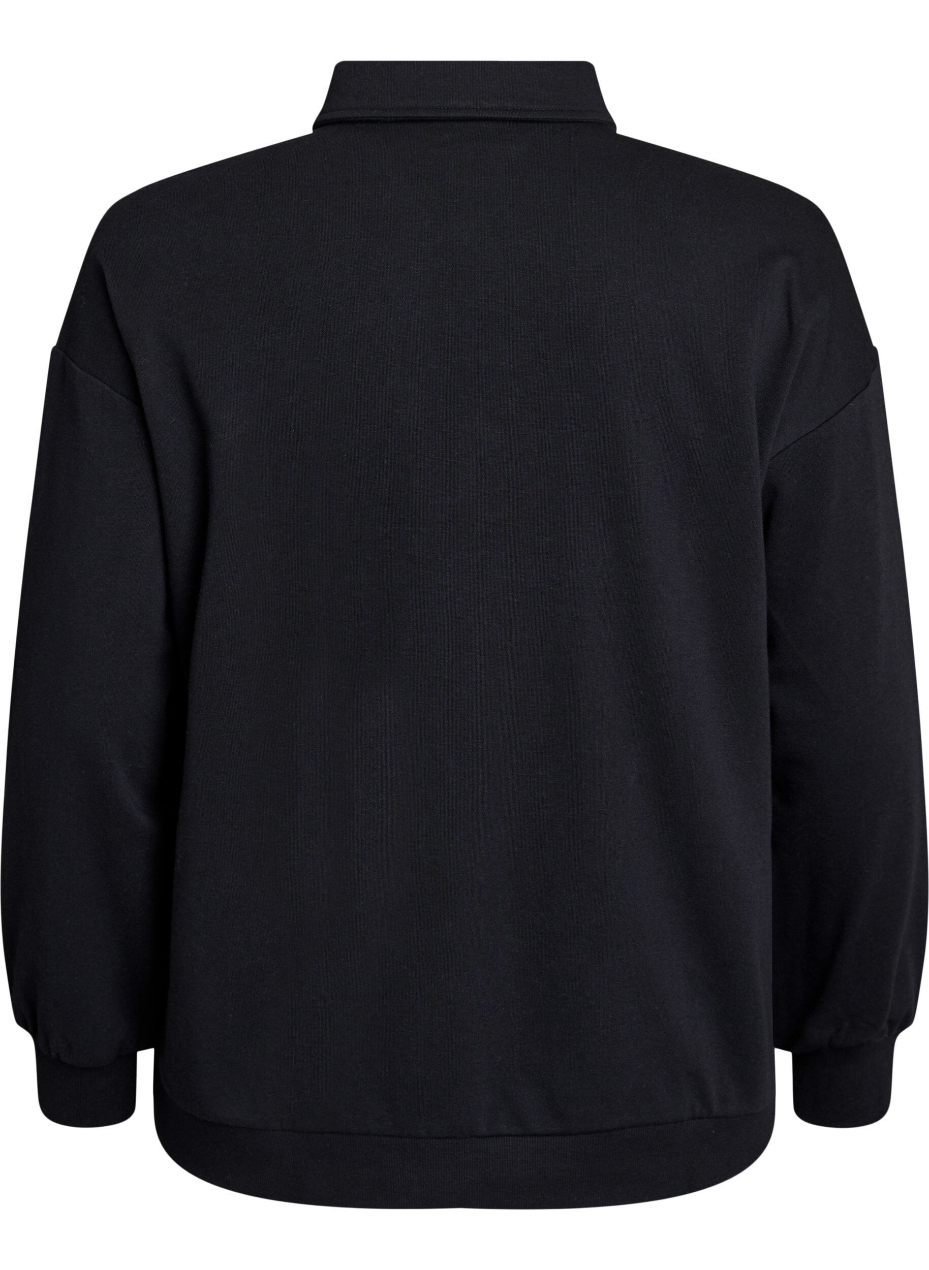 Zizzifashion Sporty sweatshirt with collar, Black, Packshot image number 1