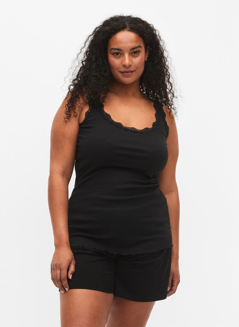 Top with lace trim, Black, Model image number 0