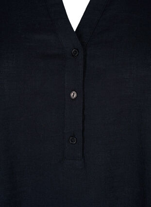 Shirt blouse in cotton with a v-neck, Black, Packshot image number 2
