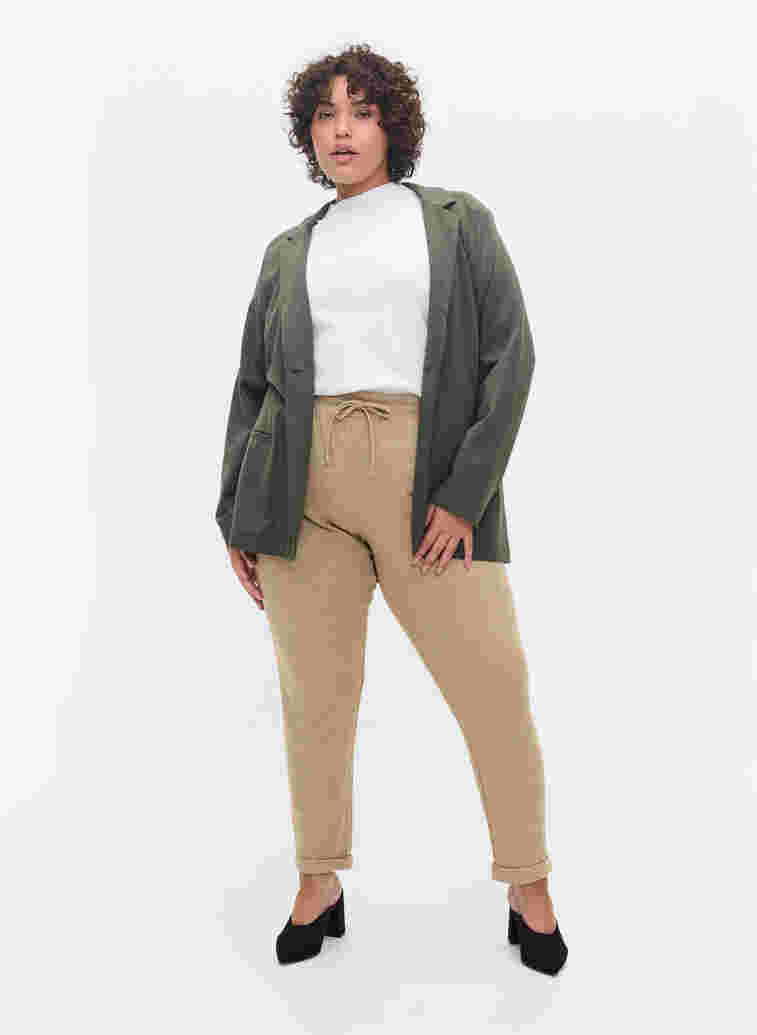 Marled trousers with drawstring and pockets, Beige Melange, Model image number 4
