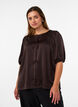 Satin blouse with bows and elbow-length sleeves, Brown, Model image number 0