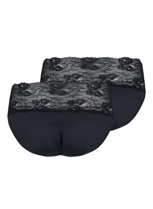 High-waisted knickers with lace trim in a 2-pack, Black, Packshot image number 1