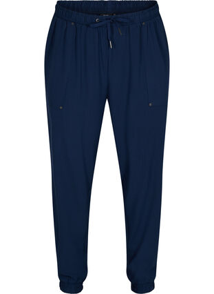 Trousers with pockets and elasticated trim, Navy Blazer, Packshot image number 0