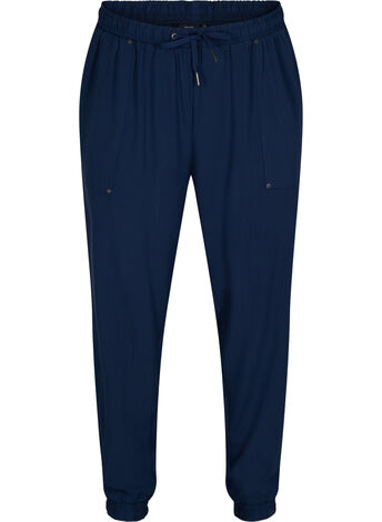 Trousers with pockets and elasticated trim