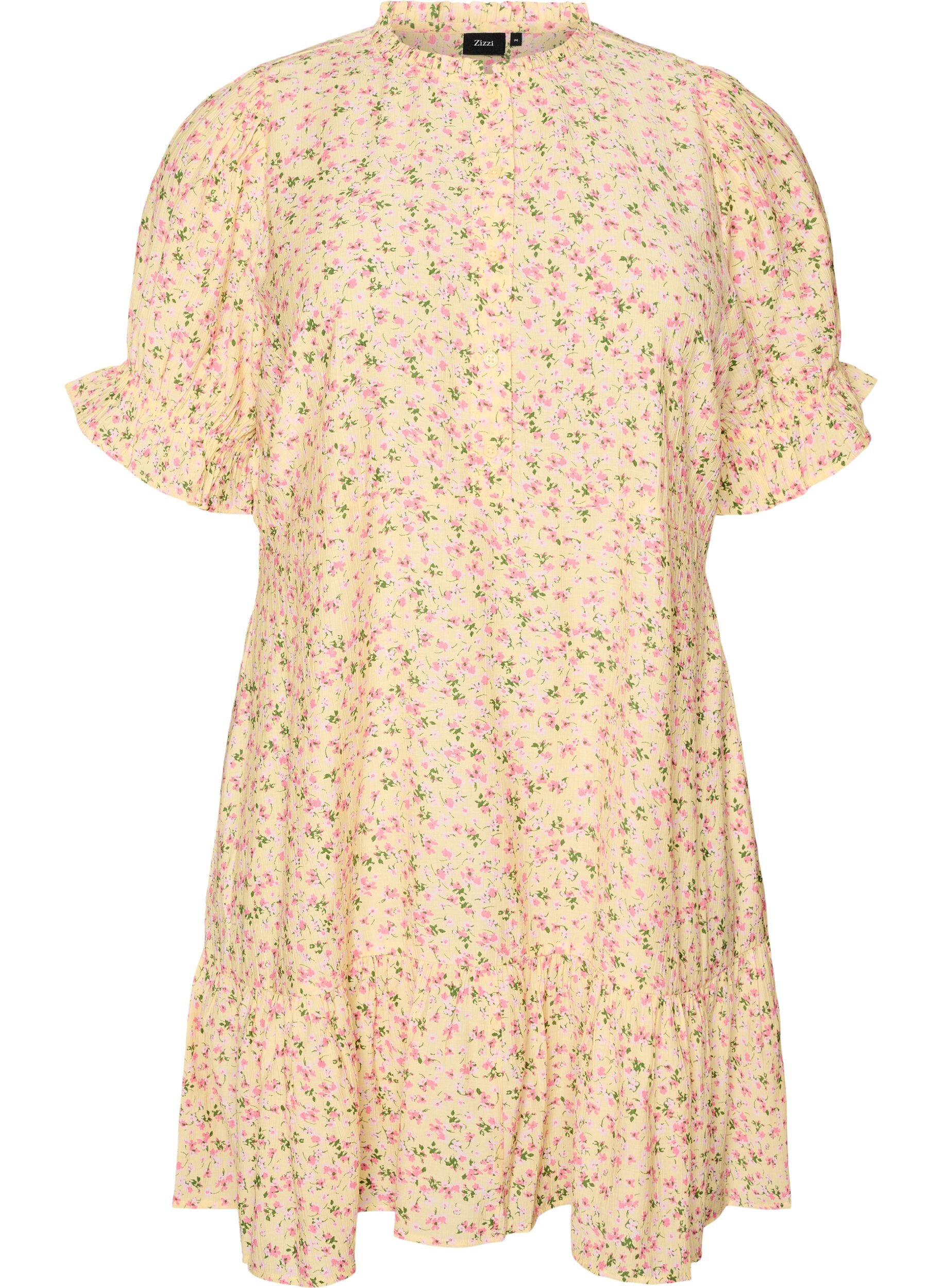 ZizzifashionShort viscose dress with ruffle details, Yellow, Packshot image number 0