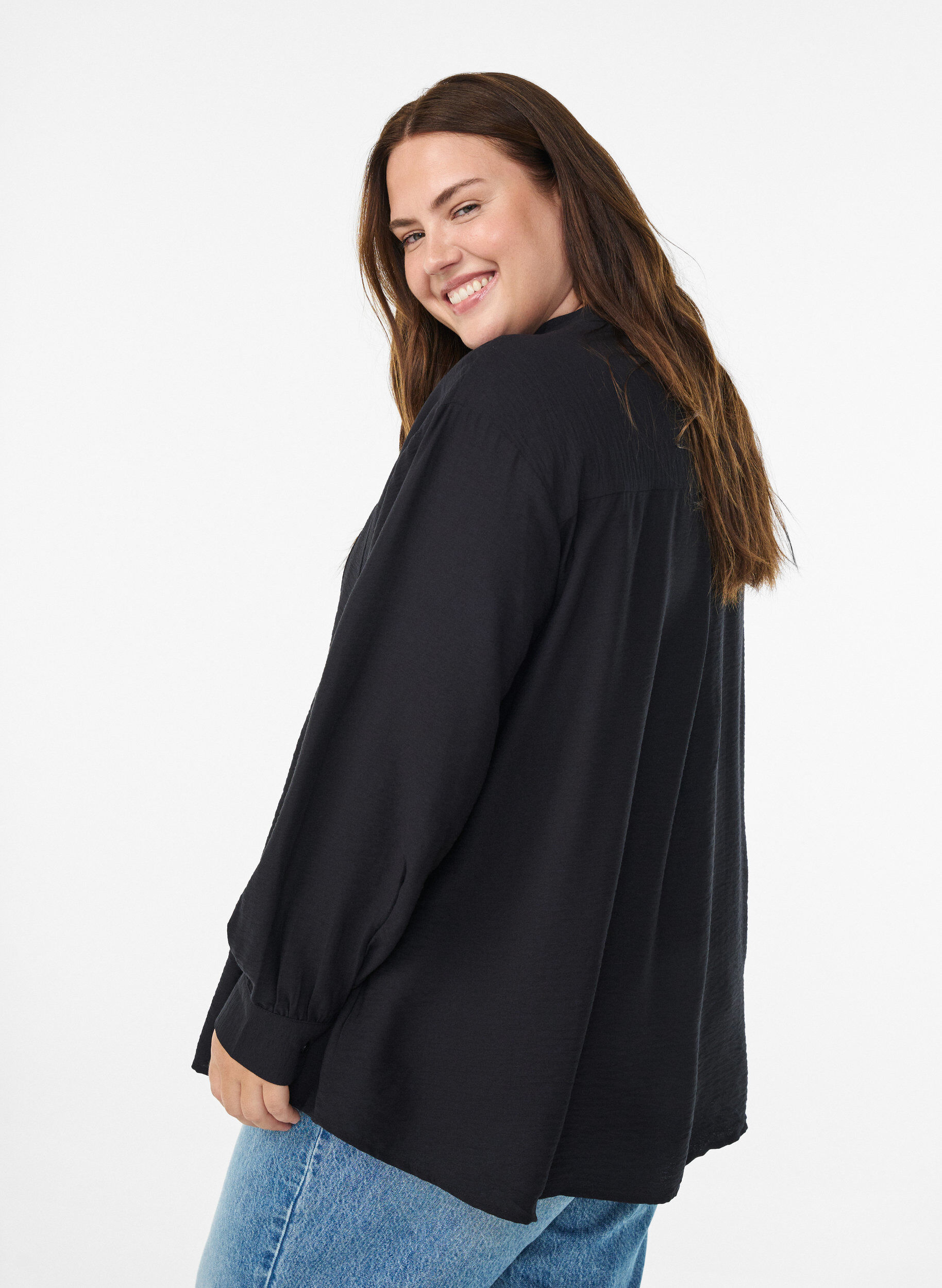 Zizzifashion Viscose shirt with A-line shape, Black, Model image number 2