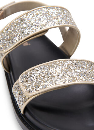 Wide fit glitter sandal with Velcro closure, Gold Glitter, Packshot image number 3