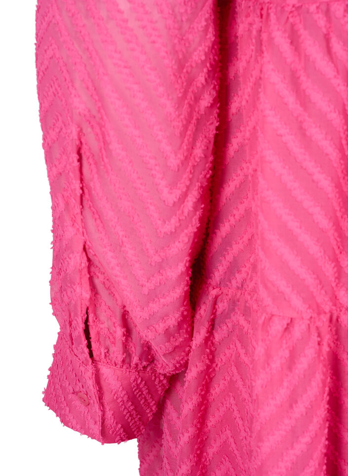 Textured short dress with a ruffle collar, Magenta, Packshot image number 3