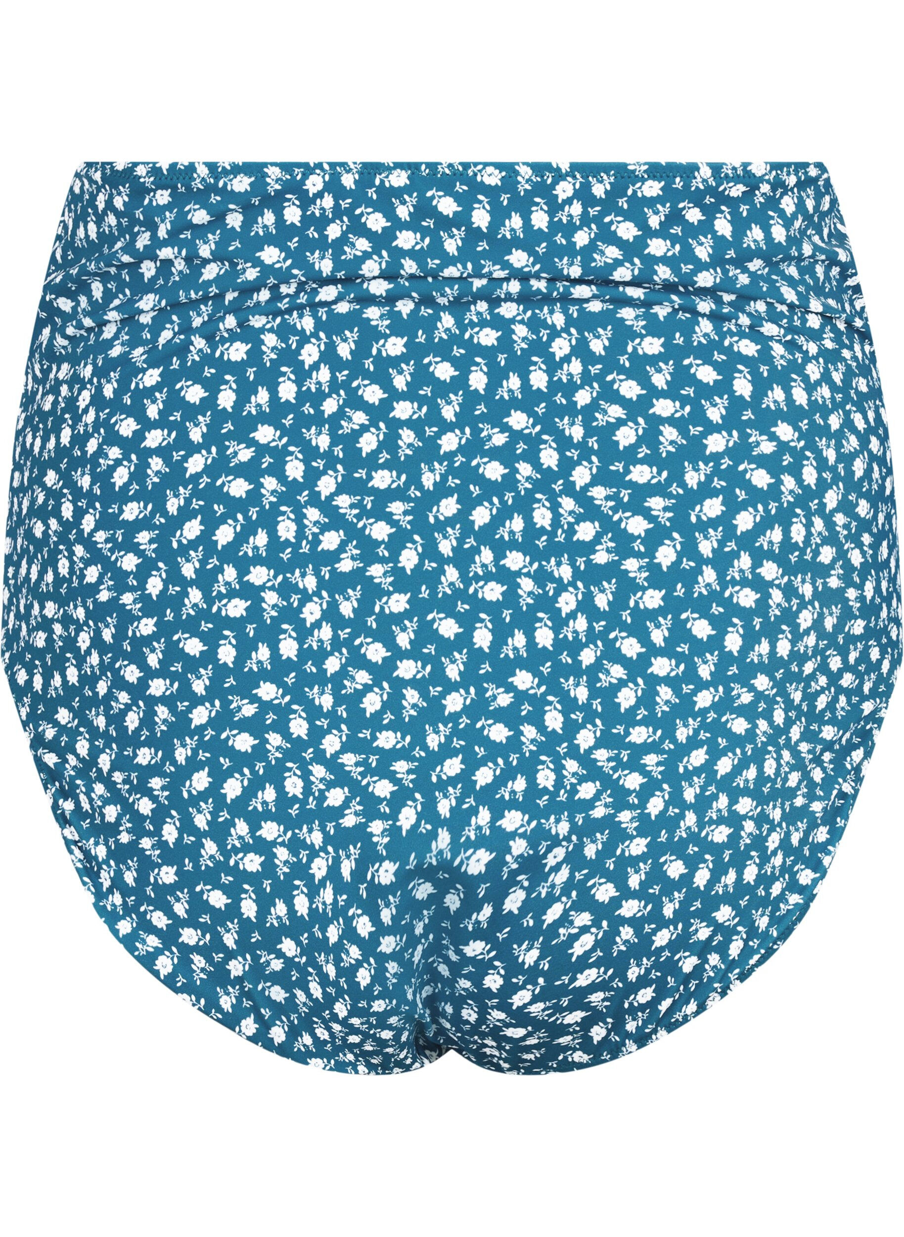 Zizzifashion Extra high waist bikini bottom with floral print, Petrol, Packshot image number 1