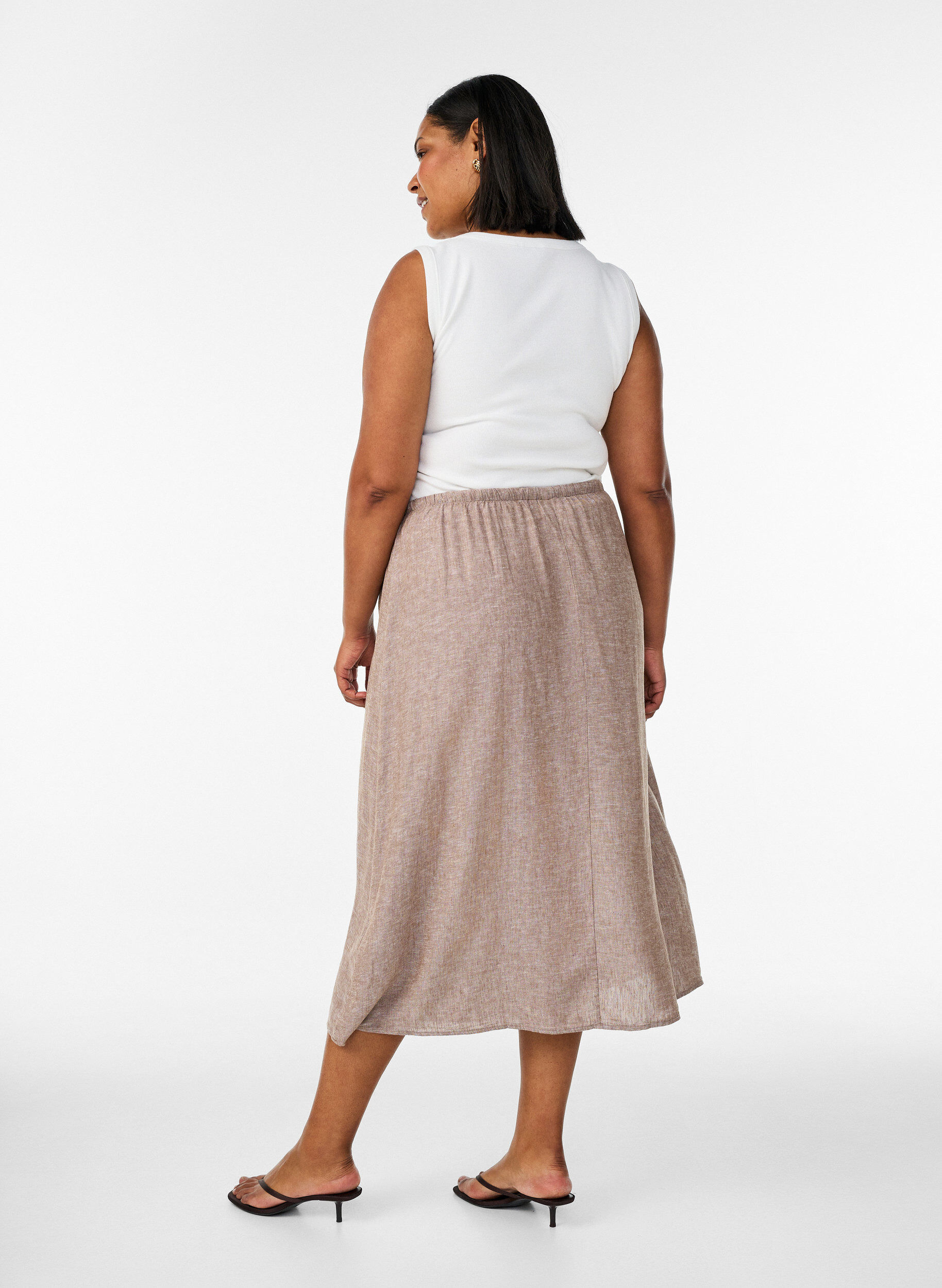 ZizzifashionA-line midi skirt in linen and viscose, Brown, Model image number 1