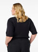 Ribbed jersey blouse with short sleeves, Black, Model image number 2
