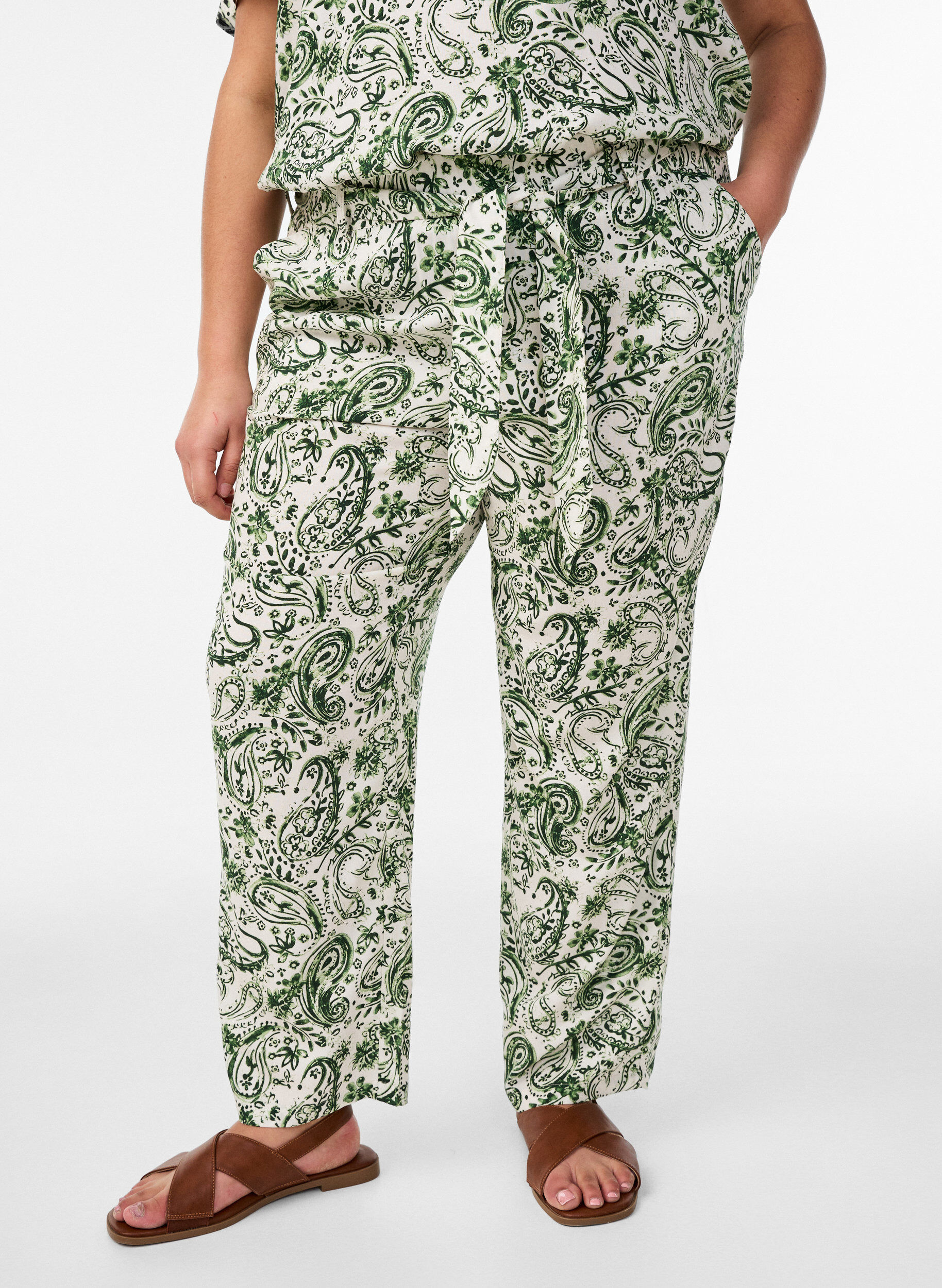 ZizzifashionHigh-waisted viscose trousers, Green, Model image number 2