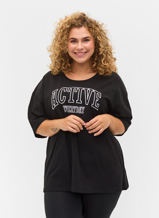 Cotton workout t-shirt, Black, Model image number 0