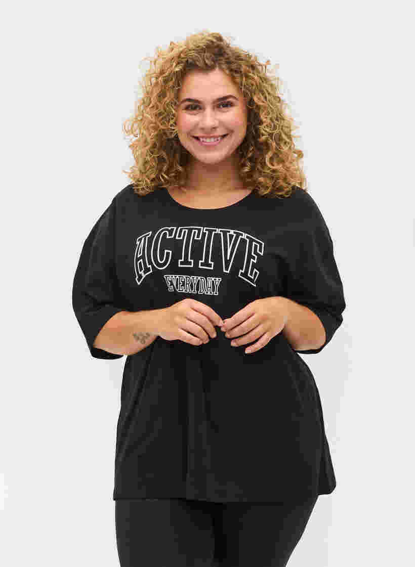 Cotton workout t-shirt, Black, Model image number 0