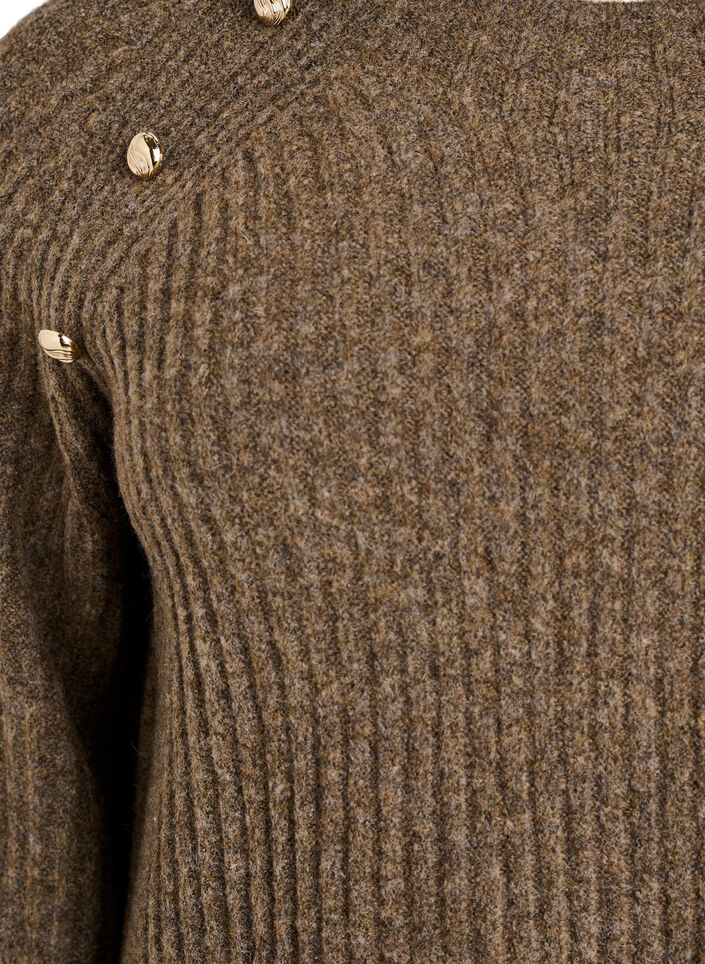 Ribbed jumper with decorative buttons, Brown, Packshot image number 2