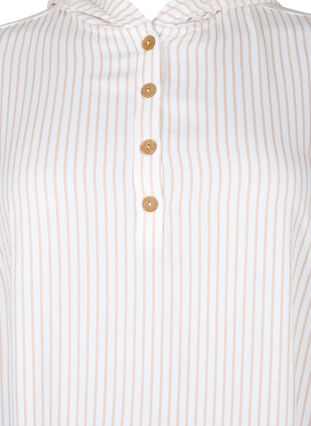 Short-sleeved viscose tunic with hood, White Natural Stripe, Packshot image number 2