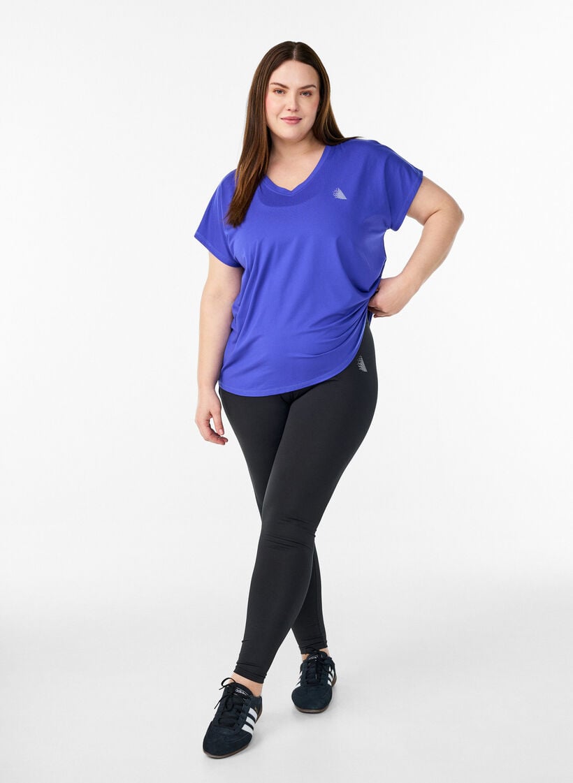 Short sleeve sport t-shirt with v-neck, Purple, Model image number 1