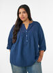 Blouse in cotton muslin with broderie anglaise, Blue, Model image number 0