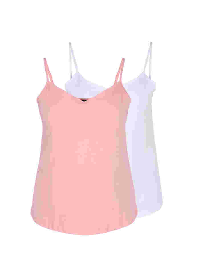 Cotton basic top 2-pack, Blush/Bright White, Packshot image number 0