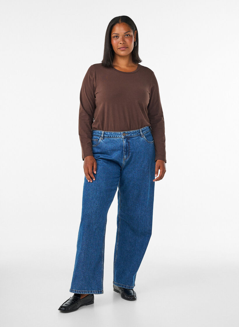Basic jersey blouse with long sleeves, Brown, Model image number 1