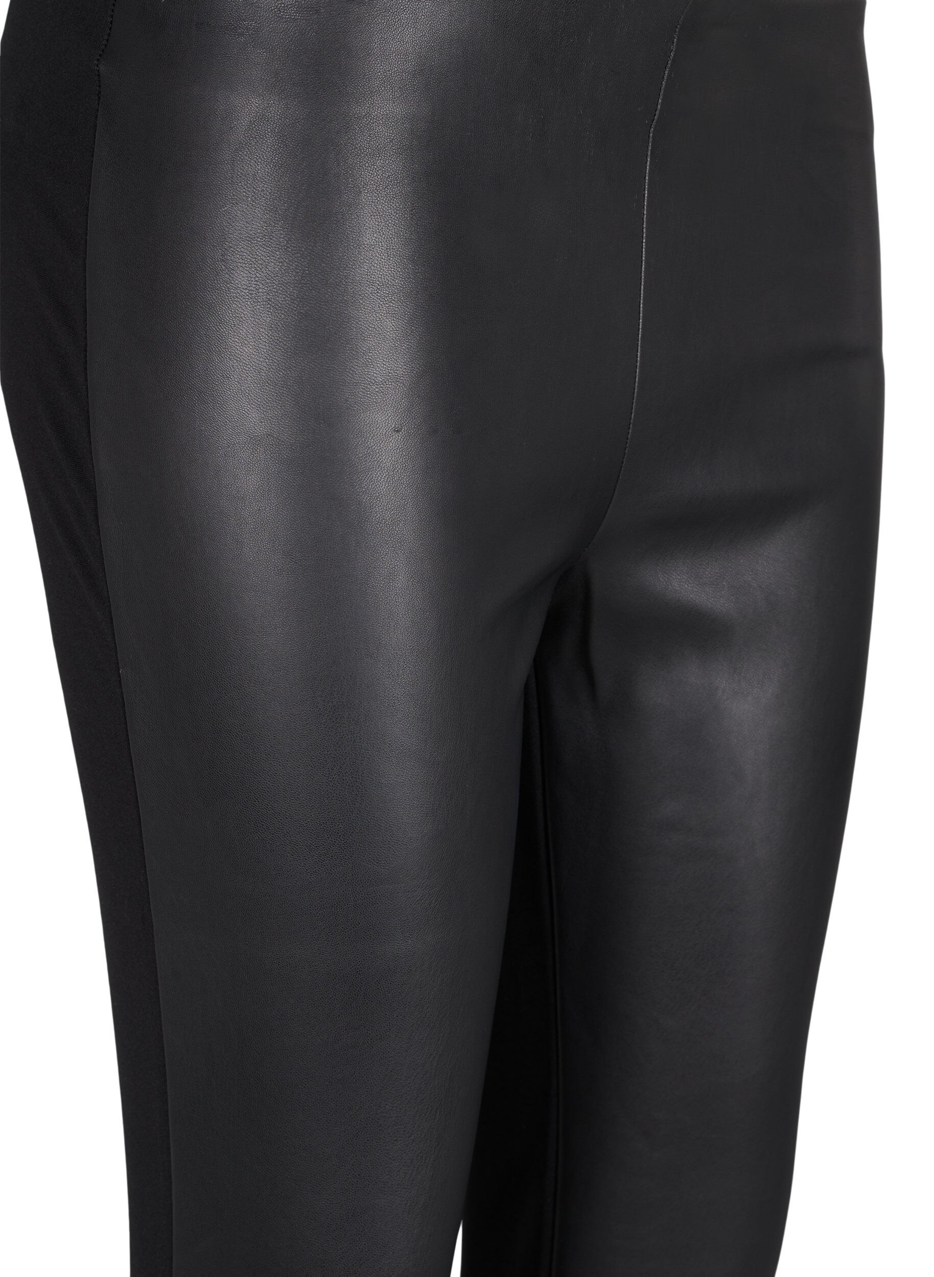 Zizzifashion Leggings with faux leather, Black, Packshot image number 2