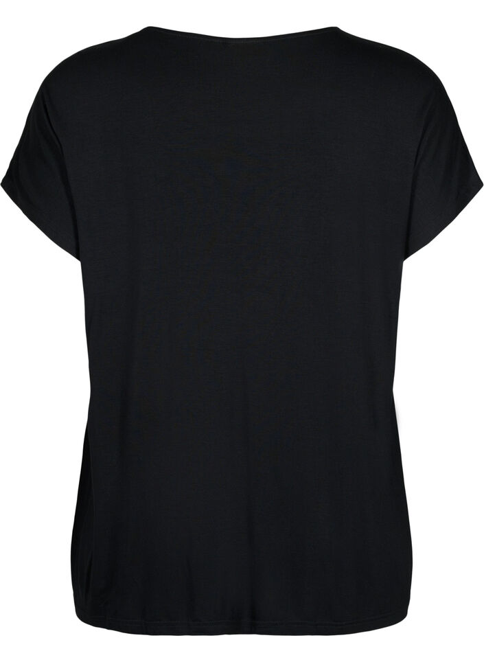 Short-sleeved viscose t-shirt with print, Black W. Lips, Packshot image number 1